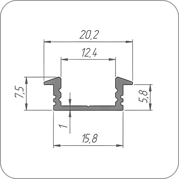 Профиль врезной ECO для светодиодной ленты, в комплекте с диффузором и заглушками (Золото матовое  арт. Q-7299 код )