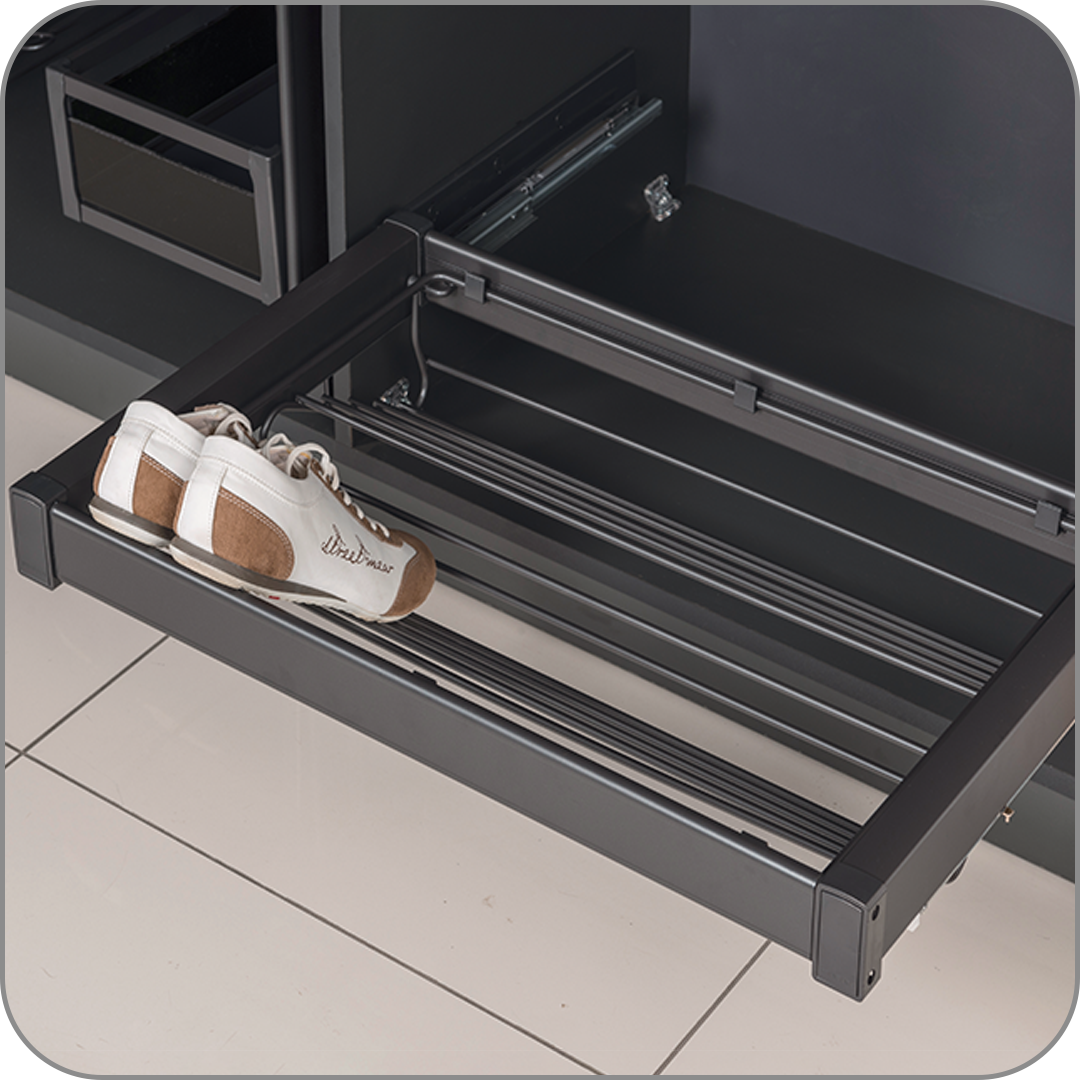  Обувница выдвижная STARAX, на напр-х Blum (Антрацит, 600 арт. S-6731-A код 23-0125) С доводчиком  Боковое 