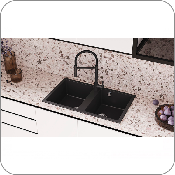 Мойка двухсекционная, мин. база 900 мм, U-708 (308 - Черный арт. U-708-308  код )