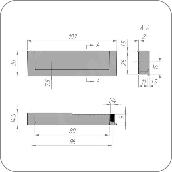 Ручка-раковина врезная (Черный матовый, 96мм арт. Q-1806)