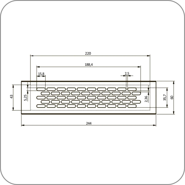 Вентиляционная решетка GTV, алюминиевая (Черный, 60*245 арт. KK-W60245-M2 код )