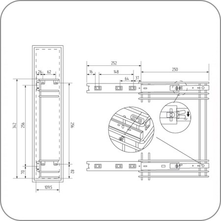 Бутылочница FGV, в верхнюю базу, на шариковых направляющих, без доводчика (150 арт. Q-1905 код 4-0060)