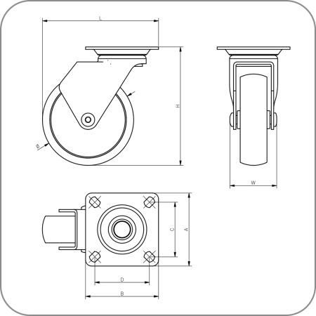 Колесо мебельное CALIBRO, GTV (Черный, d-50 арт. KM-CALIBRO-35MM-BH-20 код )