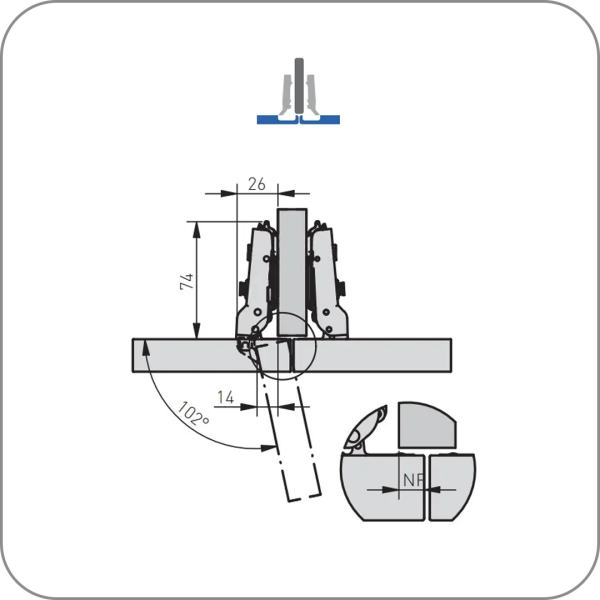 Петля GTV, SILENTO PRO, полунакладная для узких алюм. рамок, беспружинная, 3D, саморез, черный