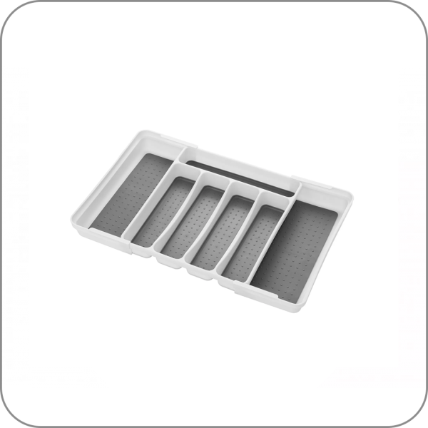 Лоток для столовых приборов раздвижной 400-600, белый/серый										