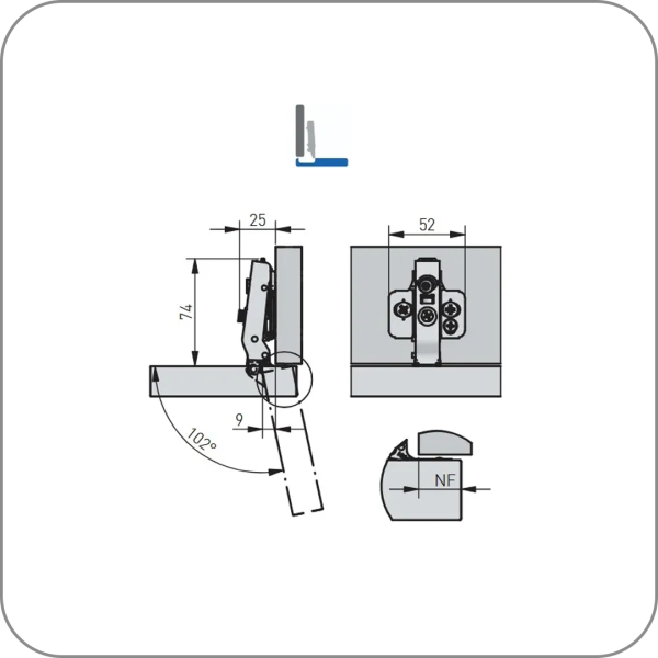 Петля GTV, SILENTO PRO, накладная для узких алюм. рамок, беспружинная, CLIP-ON, 3D, саморез, черный