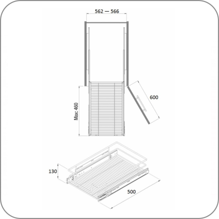 Выдвижная корзина Starax, на шариковых направляющих, с доводчиком, без крепл. к фасаду