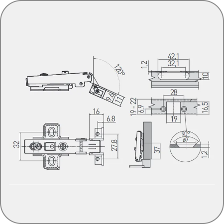 Петля накладная для узких алюминиевых рамок, саморез