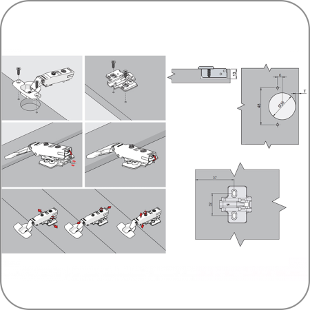 Петля Samet, MASTER SPECTRUM с доводчиком 3D, Накладная, +накладка на чашку и плечо, 2шт, красная