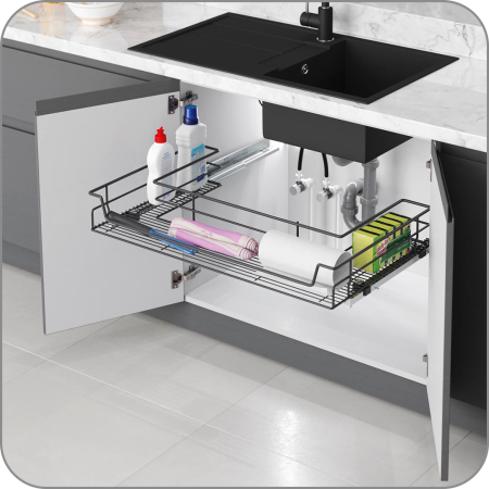 Выдвижная корзина под раковину Starax, на шариковых направляющих, с доводчиком, без крепл. к фасаду