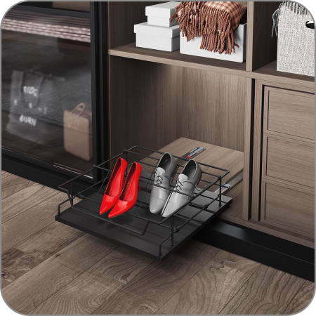 Выдвижная корзина для обуви с ниж. креп. и довод. [375 мм]