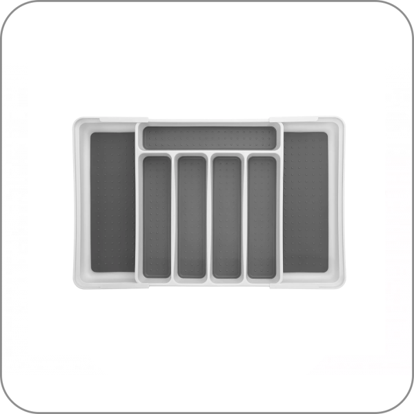 Лоток для столовых приборов раздвижной 400-600, белый/серый										