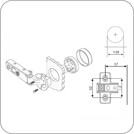 Петля для стекла, Накладная, с накладкой хром