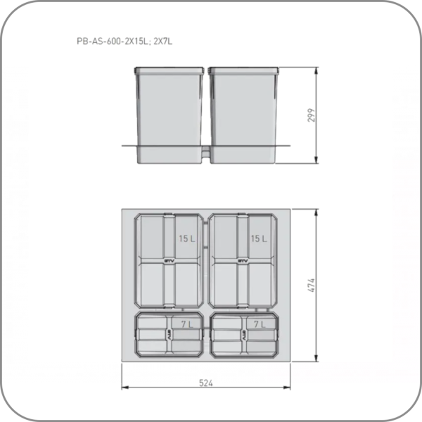 Комплект ведер GTV AxiSpase, Антрацит, 2*15 л + 2*7 л, 600