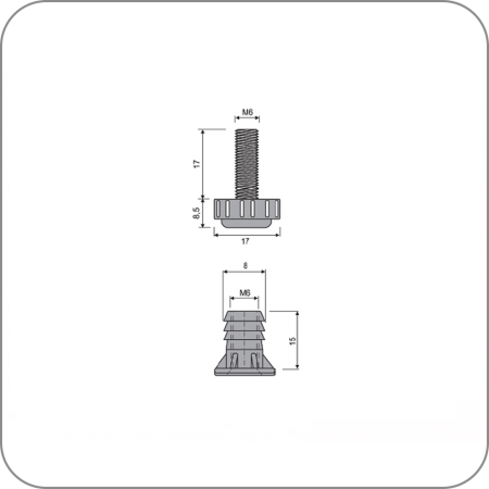 Ножка регулируемая (подпятник+втулка) (Черный, D8, M6х17 арт. Q-7310 код )