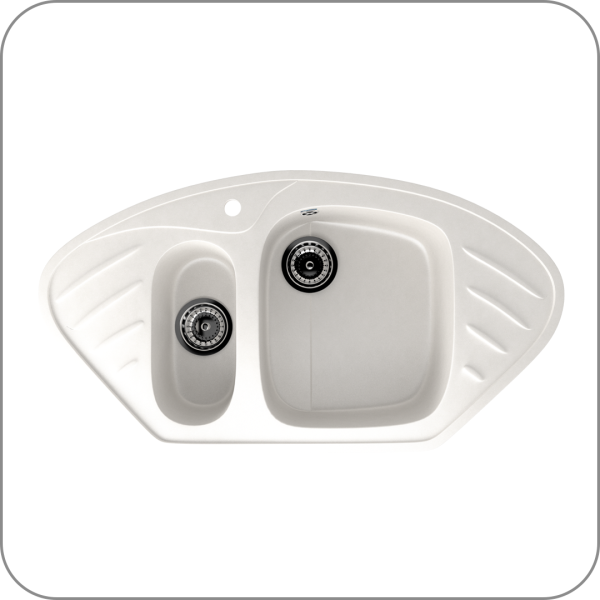 Мойка угловая двухсекционная, U-105 (341 - Ультра-белый арт. U-105-341 код 31-0056)