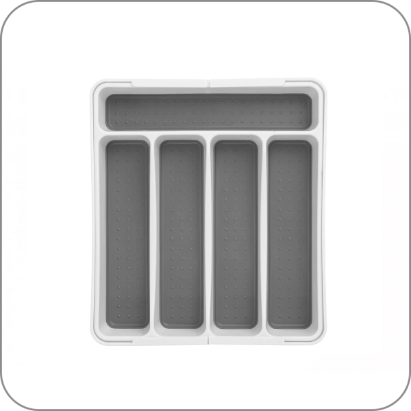 Лоток для столовых приборов раздвижной 400-600, белый/серый										